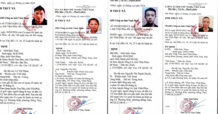 Truy nã 4 đối tượng trốn thi hành án ở Vĩnh Phúc