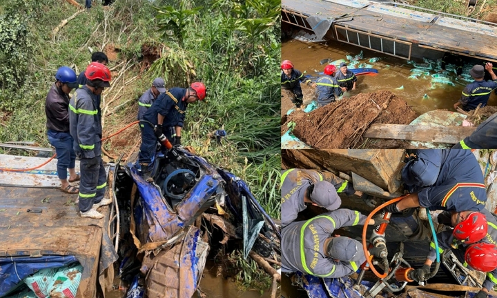 Hiện trường thương tâm vụ xe tải chở 18 tấn phân bón lao xuống suối, tài xế tử vong