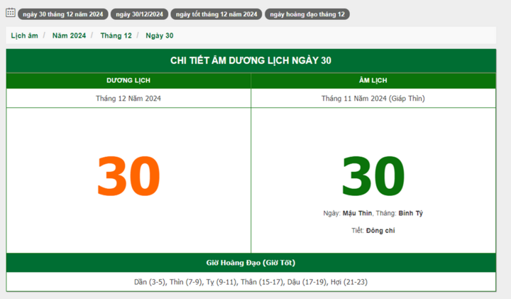 Hôm nay (30/12), có phải ngày đẹp không?