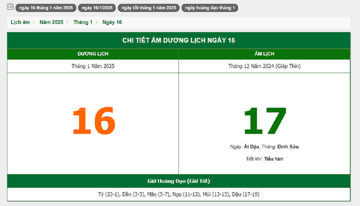 Hôm nay (16/1/2025), có phải ngày đẹp không?