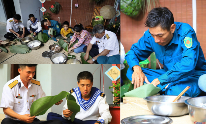 Các chiến sĩ trên huyện đảo Trường Sa trang trí cành đào, gói bánh chưng đón Tết