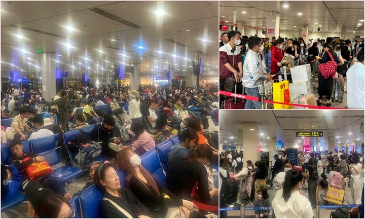 Sân bay Tân Sơn Nhất ngày 25 Tết đông nghẹt, người dân xếp hàng dài đợi làm thủ tục