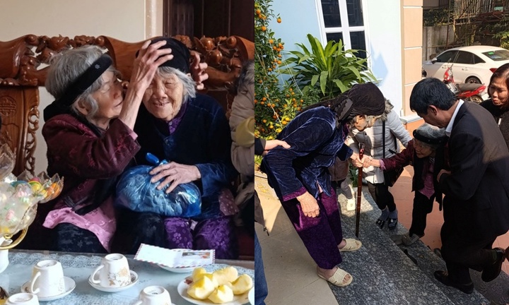 Ấm lòng khoảnh khắc cụ bà 85 tuổi chống gậy đi chúc Tết chị gái 90 tuổi