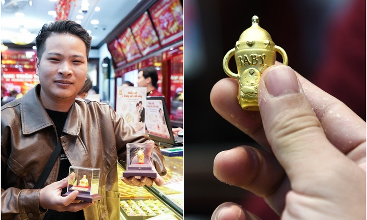 Chồng mua bình sữa vàng tặng vợ ngày vía Thần Tài