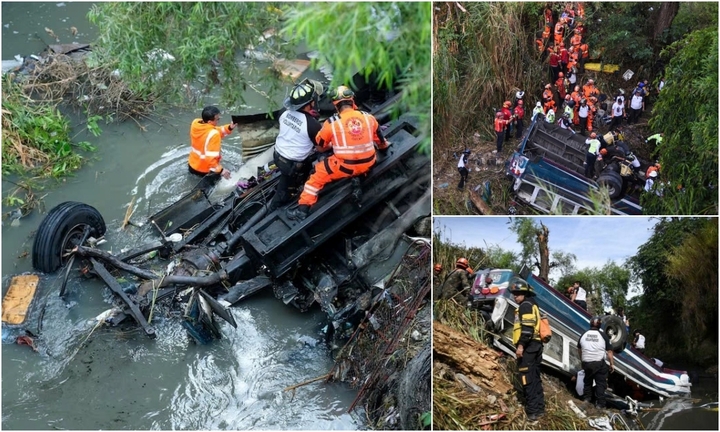 Hiện trường vụ tai nạn xe buýt thảm khốc ở Guatemala, ít nhất 51 người tử vong