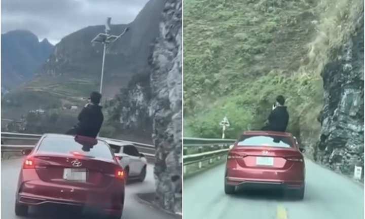 Clip: Nam thanh niên chui qua cửa sổ trời, ngồi trên nóc ôtô ngắm đèo Hà Giang