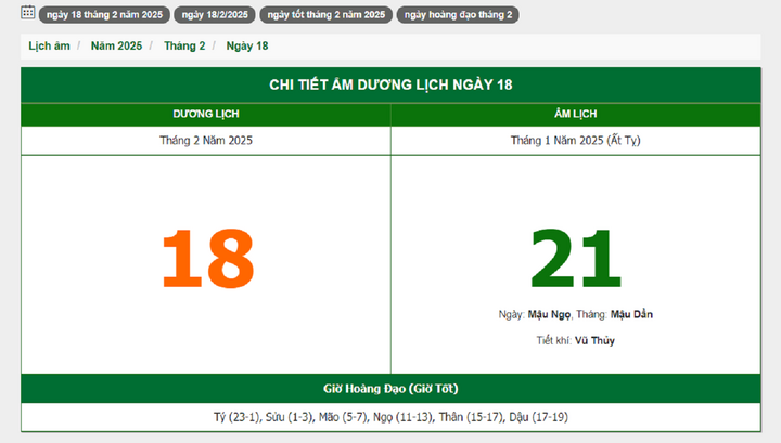 Hôm nay (18/2/2025), có phải ngày đẹp không?