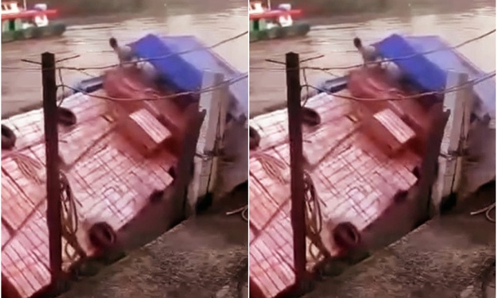 Clip: Ghe chở gạch chao đảo rồi lật úp trên kênh, người phụ nữ tử vong