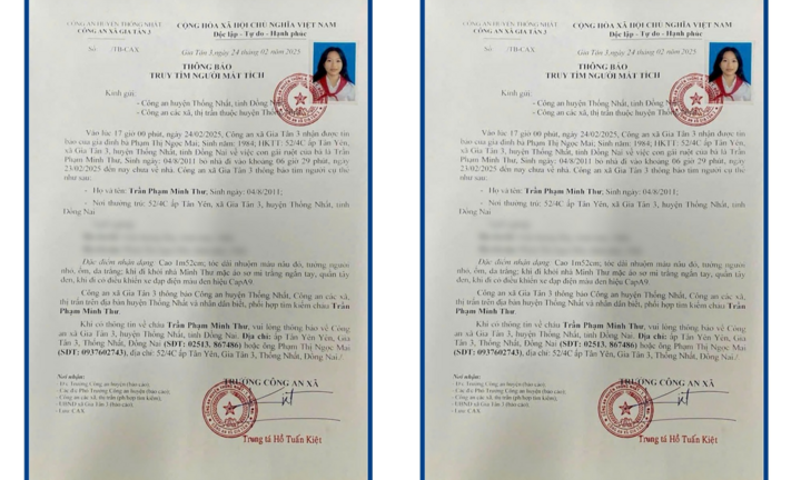 Công an truy tìm nữ sinh 14 tuổi ở Đồng Nai mất liên lạc với gia đình