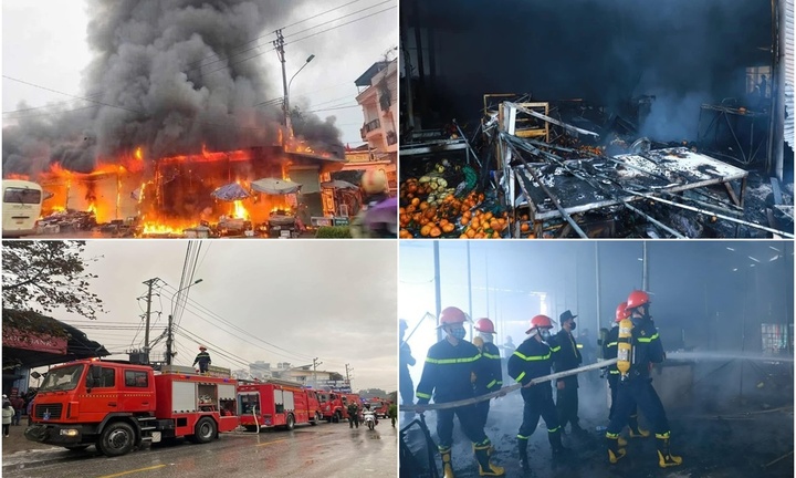 Hiện trường vụ cháy chợ ở Tuyên Quang, hàng trăm người tham gia cứu hỏa