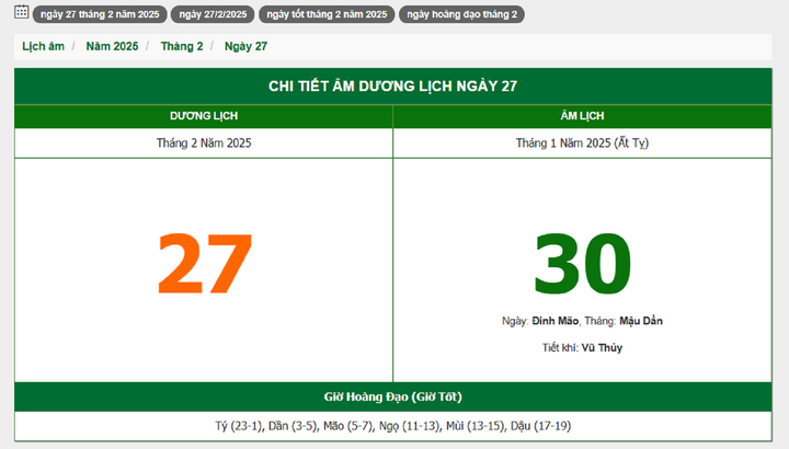 Hôm nay (27/2/2025), có phải ngày đẹp không?