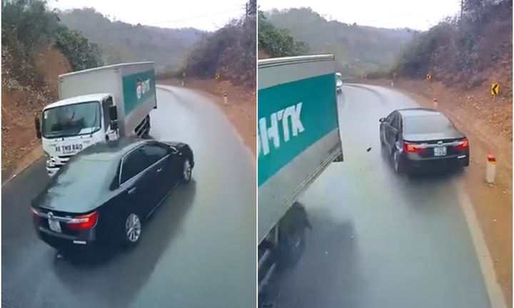 Clip: Vượt ẩu ở khúc cua, tài xế Toyota Camry suýt phải trả giá đắt