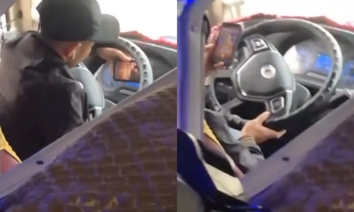 Clip: Phẫn nộ nam tài xế xe khách vừa lái xe vừa chơi game, hành khách sợ 