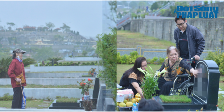 Xúc động mẹ 80 tuổi ngồi xe lăn vượt 50km tới thăm mộ con trai trong tết Thanh Minh