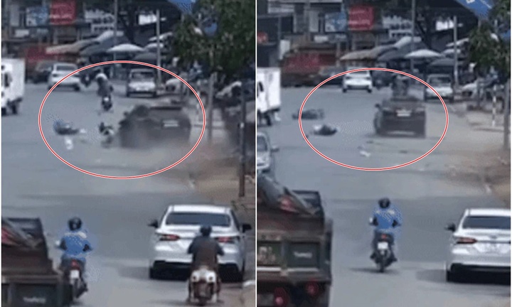 Ô tô Lexus lao lên vỉa hè, 