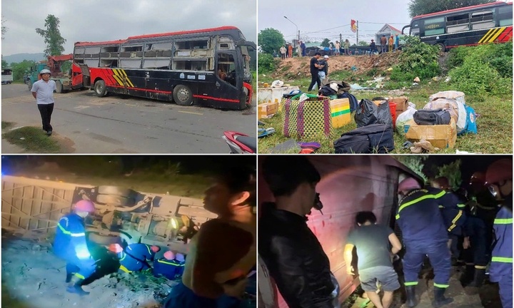 Hiện trường vụ lật xe khiến 1 người tử vong, nhiều người bị thương ở Bình Định