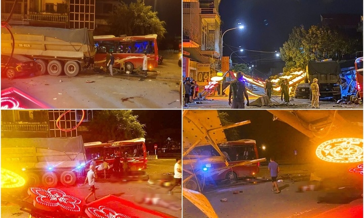 Hiện trường vụ xe đầu kéo tông xe khách, hàng chục người bị thương ở Thanh Hóa