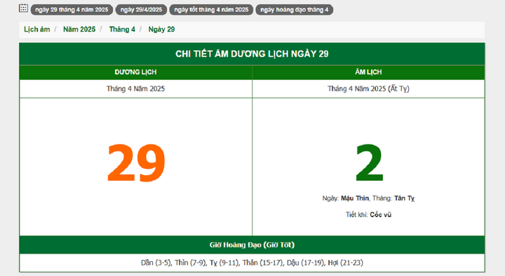 Hôm nay (29/4/2025), có phải ngày đẹp không?