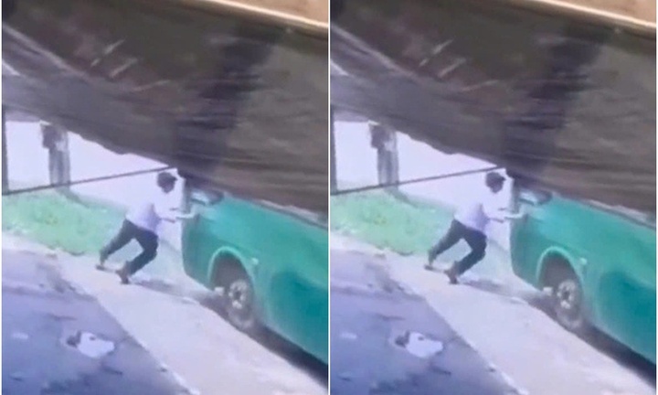 Xe buýt trôi tự do, phụ xe lao ra ngăn lại bị cán tử vong