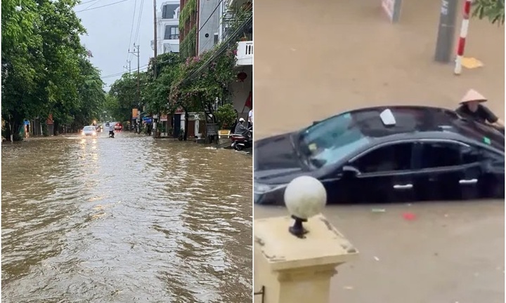 Clip: Mưa lớn, người dân Tuyên Quang đẩy ô tô ngập trong biển nước