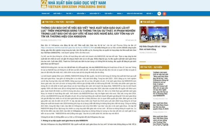 NXB Giáo dục Việt Nam lên tiếng về bài báo có nội dung 