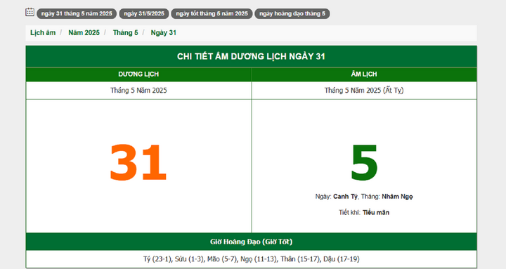 Hôm nay (31/5/2025), có phải ngày đẹp không?