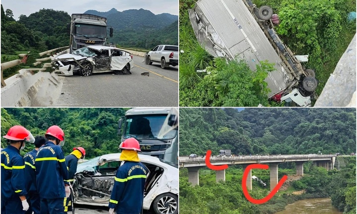 Xe tải lao xuống vực sâu 15m sau tai nạn liên hoàn, 6 người thương vong