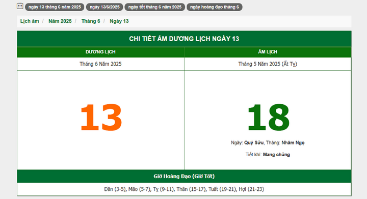 Hôm nay (13/6/2025), có phải ngày đẹp không?