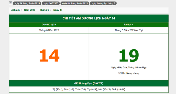 Hôm nay (14/6/2025), có phải ngày đẹp không?