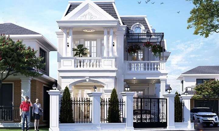 Mẫu nhà 1 trệt 1 lầu tân cổ điển
