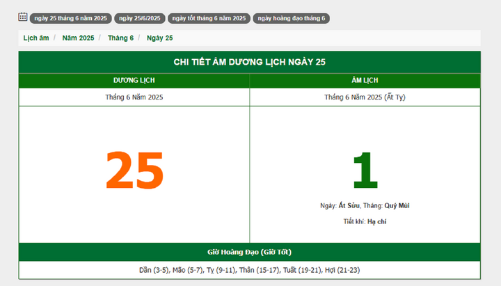 Hôm nay (25/6/2025), có phải ngày đẹp không?