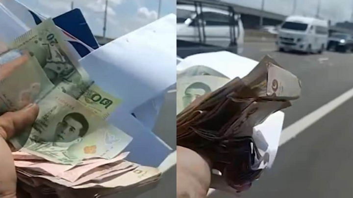 Clip: Tiền bất ngờ bị gió cuốn tung, rơi đầy đường cao tốc, nhiều tài xế lập tức dừng lại nhặt