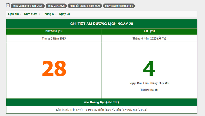 Hôm nay (28/6/2025), có phải ngày đẹp không?