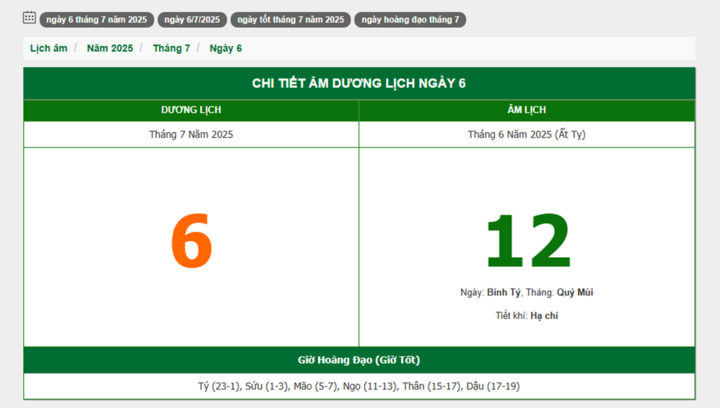 Hôm nay (6/7/2025), có phải ngày đẹp không?