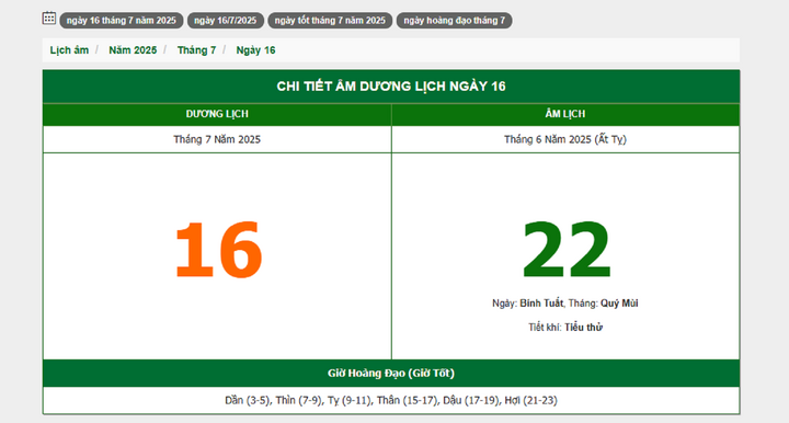 Hôm nay (16/7/2025), có phải ngày đẹp không?
