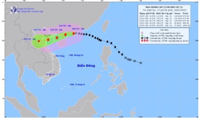 Thông tin mới nhất về bão số 3 Wipha: Giật cấp 15, cách Quảng Ninh–Hải Phòng khoảng 560km