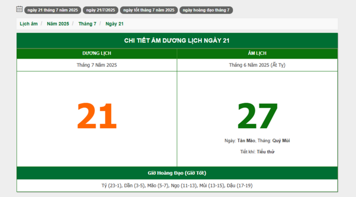 Hôm nay (21/7/2025), có phải ngày đẹp không?