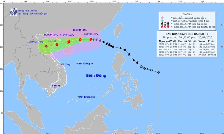 Thông tin mới nhất về hướng di chuyển của bão số 3 (bão Wipha)