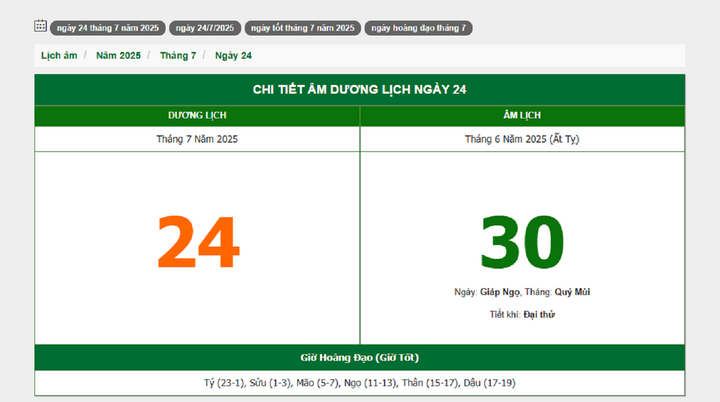 Hôm nay (24/7/2025), có phải ngày đẹp không?