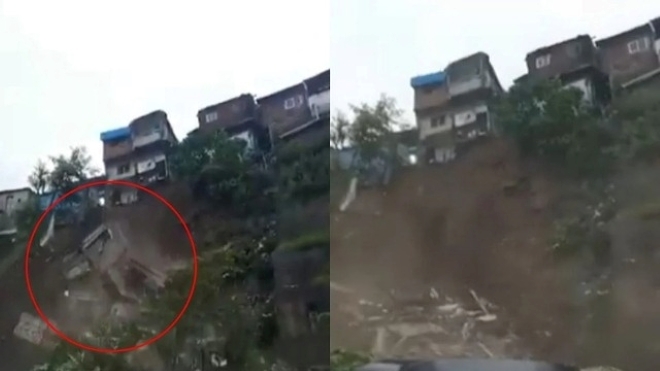 Clip: Hàng loạt ngôi nhà đổ sập trong trong tích tắc, người dân la hét vì sốc