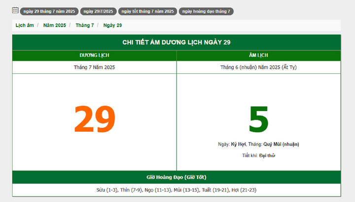 Hôm nay (29/7/2025), có phải ngày đẹp không?
