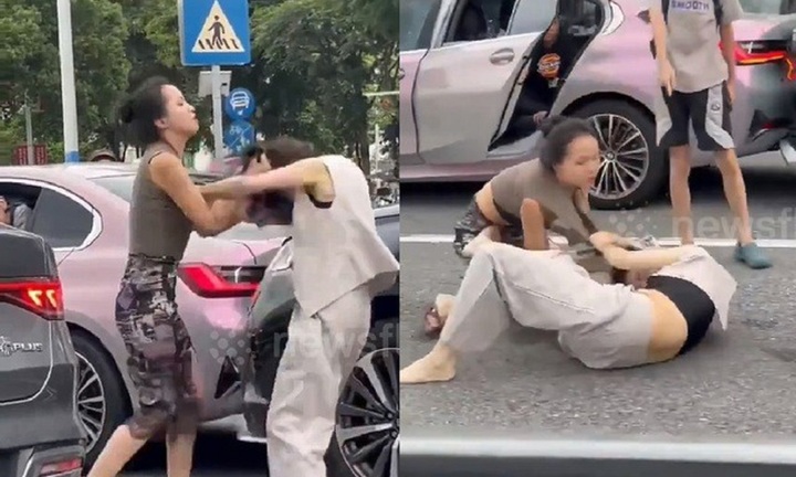 Clip: Hai người phụ nữ lao vào nhau, ẩu đả kịch liệt, náo động cả một góc phố
