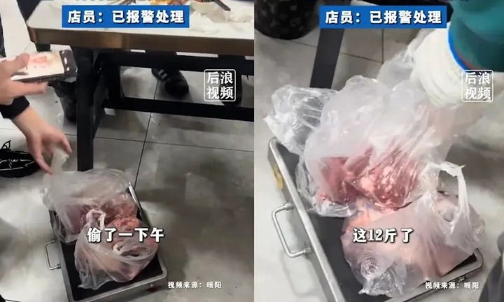 Clip: Đi ăn buffet, 2 thực khách ngồi từ chiều đến tối, lén bỏ 10kg thịt vào túi mang về