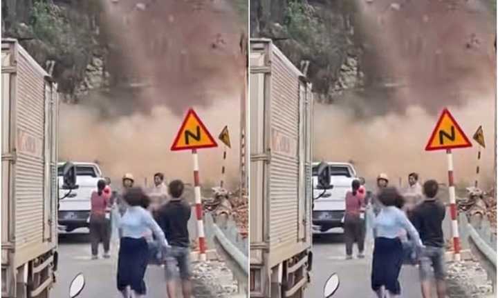 Clip: Người dân đứng quay video, đất đá trên núi bất ngờ sạt lở kinh hoàng, vùi lấp đường ở Sơn La