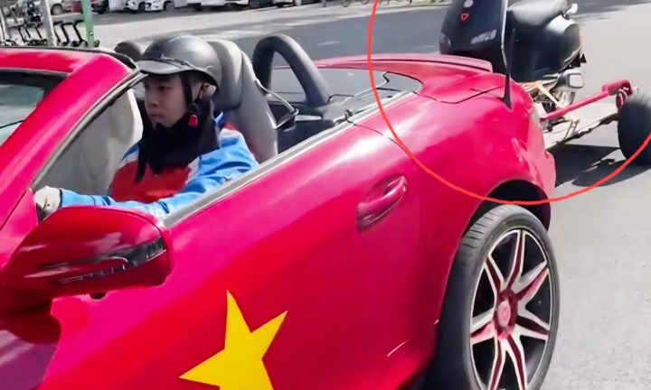 Xử phạt Tiktoker lái Mercedes mui trần, kéo xe tự chế 