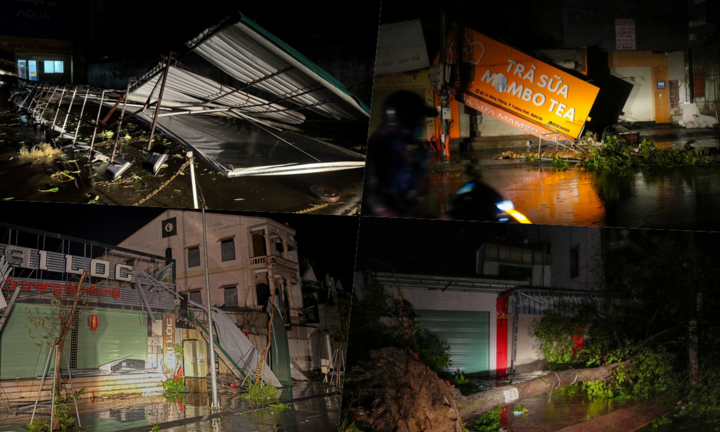 Đường phố Nghệ An tan hoang sau bão Kajiki đổ bộ: Ngổn ngang cây cối đổ, bảng hiệu bị gió cuốn bay, vò nát