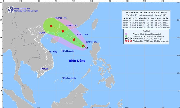 Hôm nay (6/9), áp thấp nhiệt đới trên biển Đông có khả năng mạnh lên thành bão