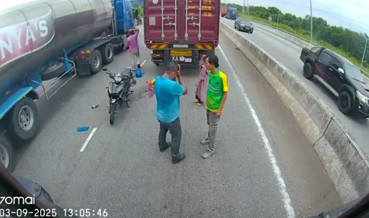 Vợ bị container cán tử vong, chồng hoảng loạn tại hiện trường, camera ghi lại khoảnh khắc đau lòng