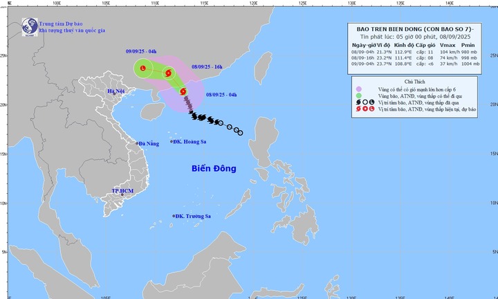 Bão số 7 Tapah mạnh lên cấp 10-11, tâm bão đang ở đâu?