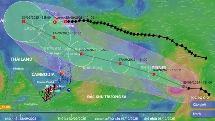 Bão Bualoi tăng cấp, dự báo đổ bộ vào Biển Đông đêm 26/9
